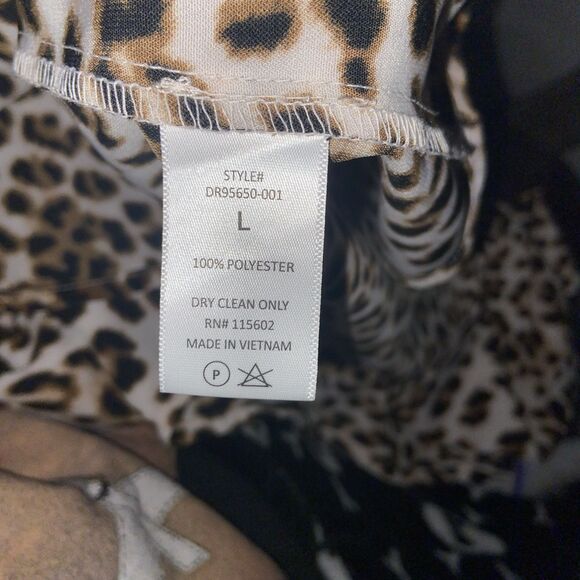 All In Favor Dress Women Size Large Brown Animal Print Long Sleeve Elastic Waist - Picture 8 of 9